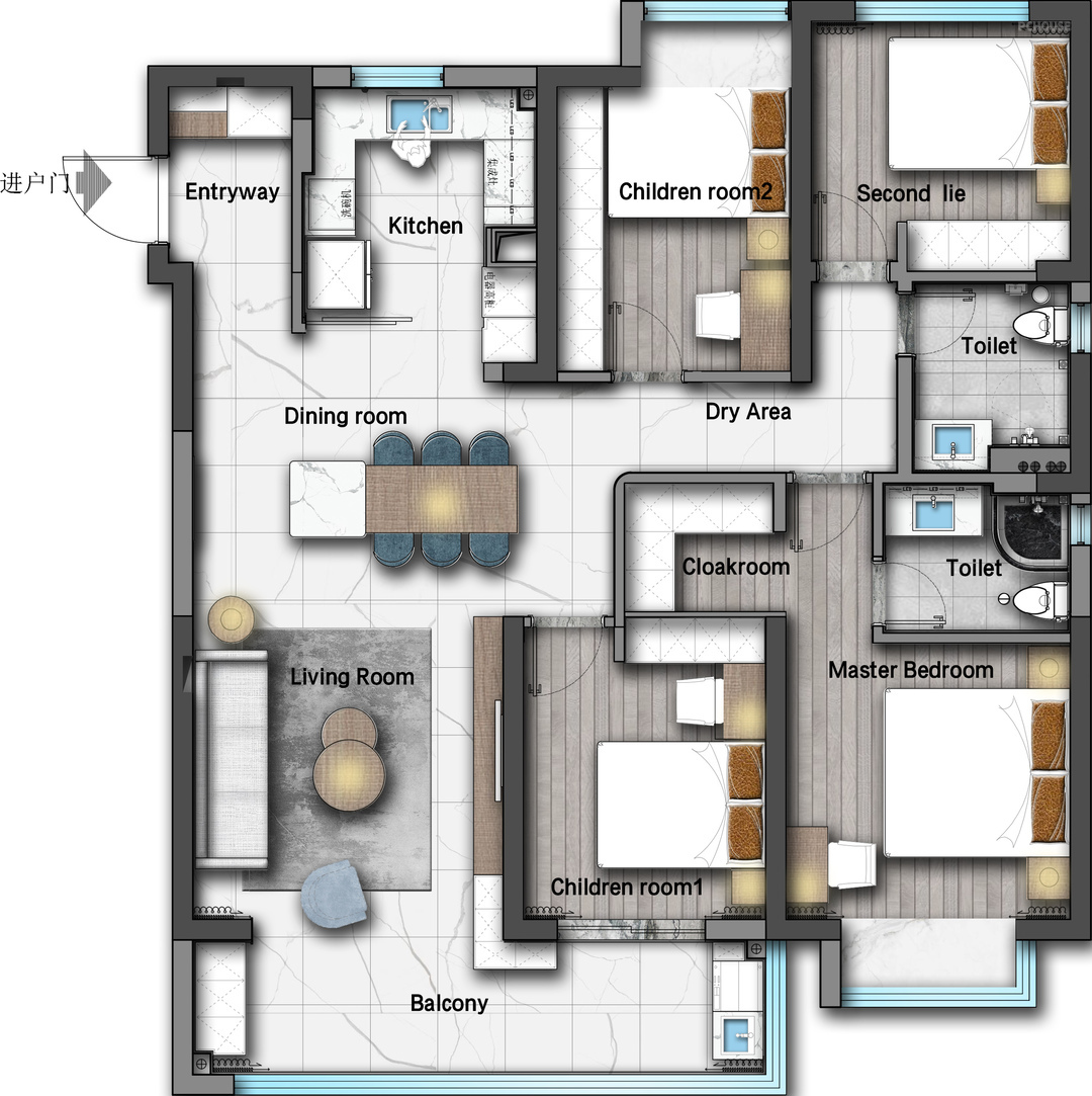 146平现代简约三室住宅公寓装修案例_146㎡多元化小家，打造专属每个人的家庭空间_太平洋家居网