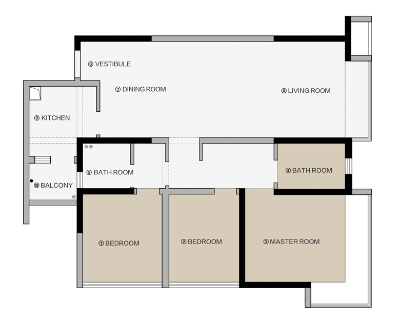 105平美式三室住宅公寓装修案例