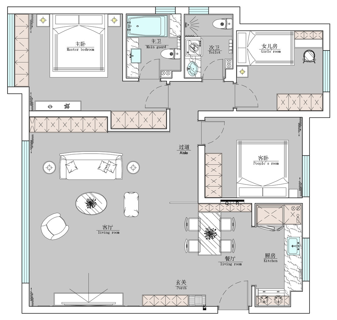 136平现代简约三室住宅公寓装修案例