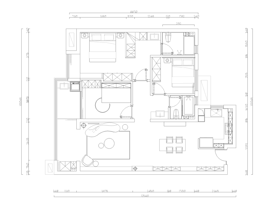 101平混搭法式两室住宅公寓装修案例