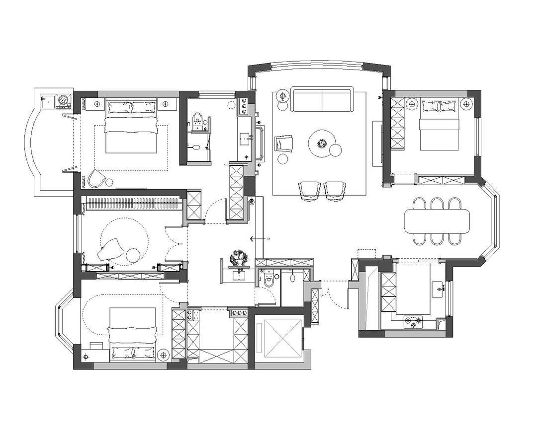 175平现代欧式轻奢原木三室住宅公寓装修案例