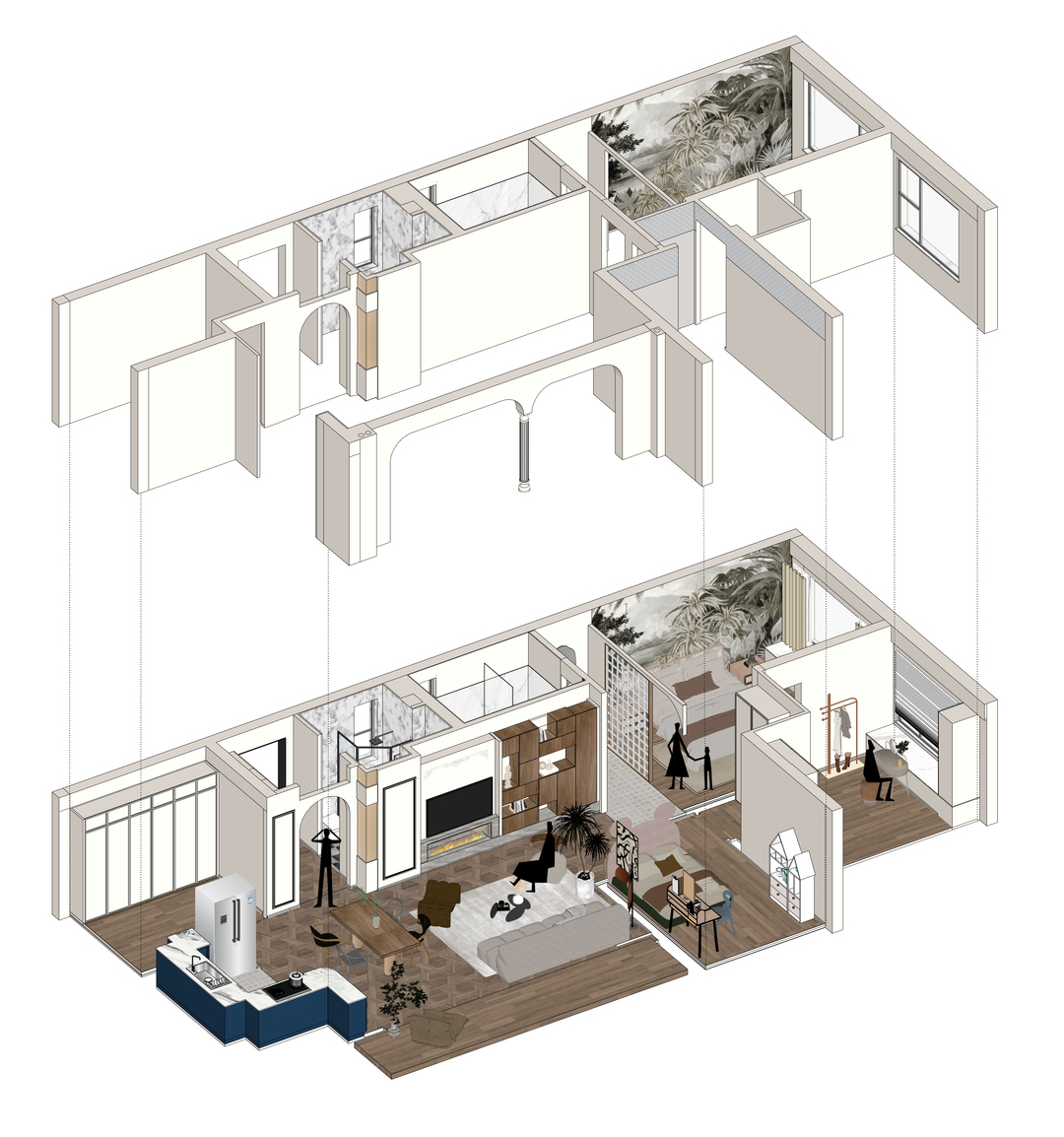130平混搭美式波西米亚自然风三室住宅公寓装修案例