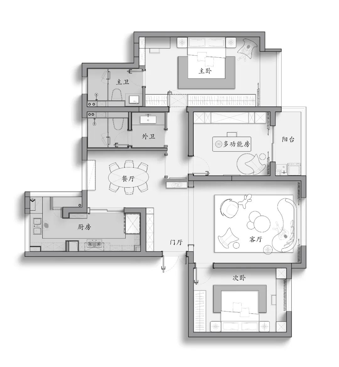 120平法式两室住宅公寓装修案例