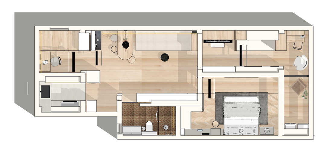 80平自然风原木三室住宅公寓装修案例