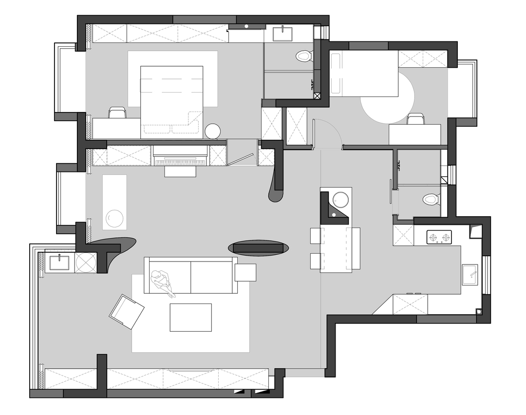 126平现代简约两室住宅公寓装修案例