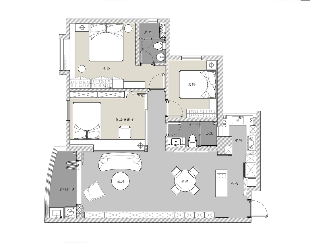 110平中式侘寂三室住宅公寓装修案例