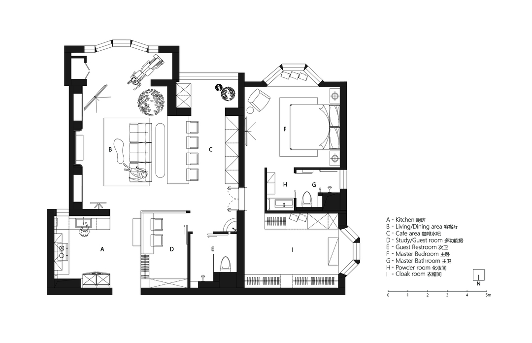 140平混搭美式法式现代简约一室住宅公寓装修案例