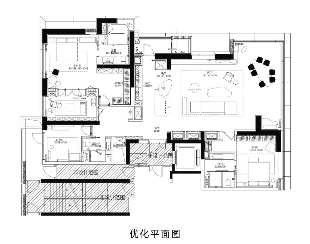 220平现代简约三室住宅公寓装修案例