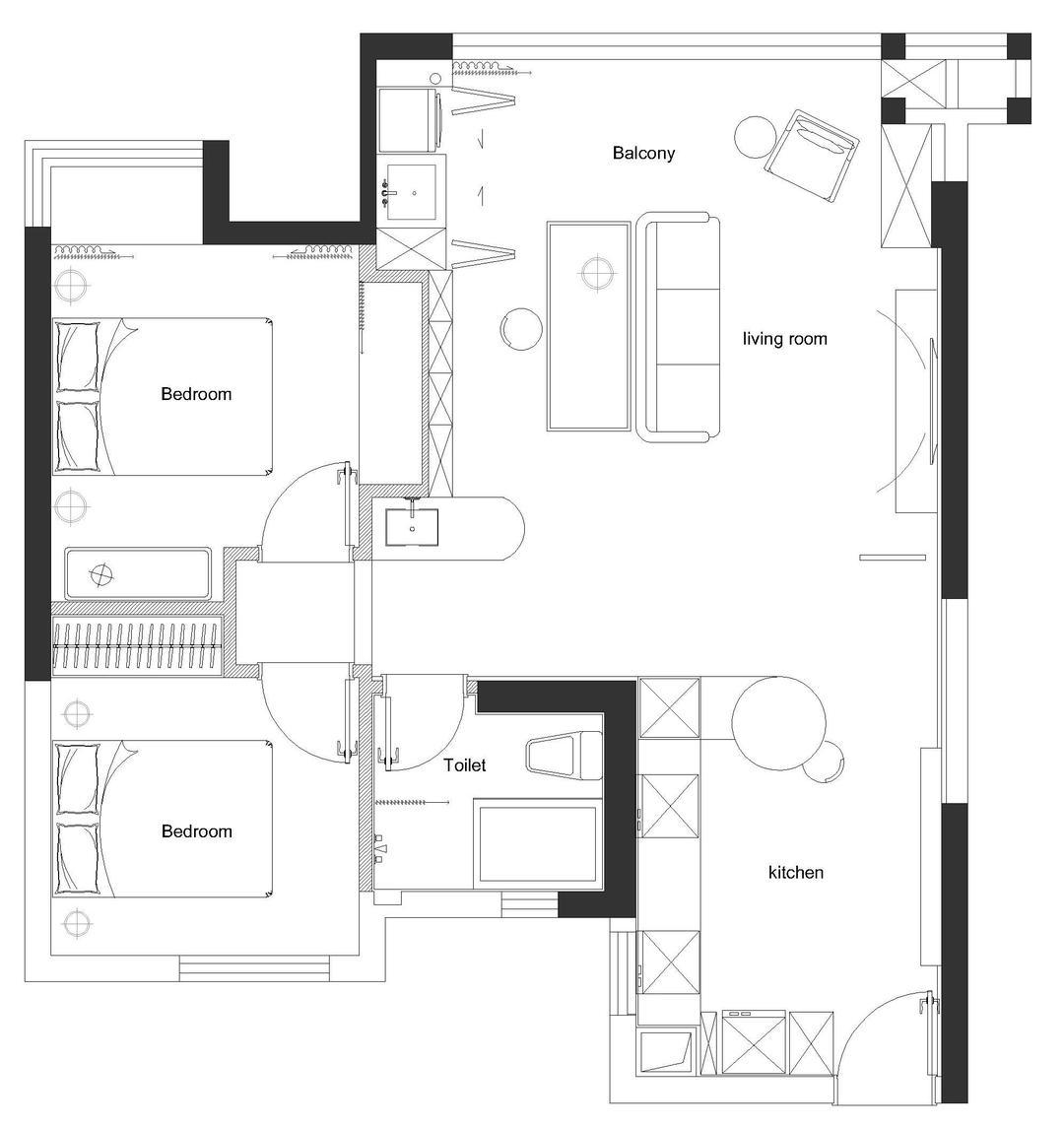 70平法式三室住宅公寓装修案例