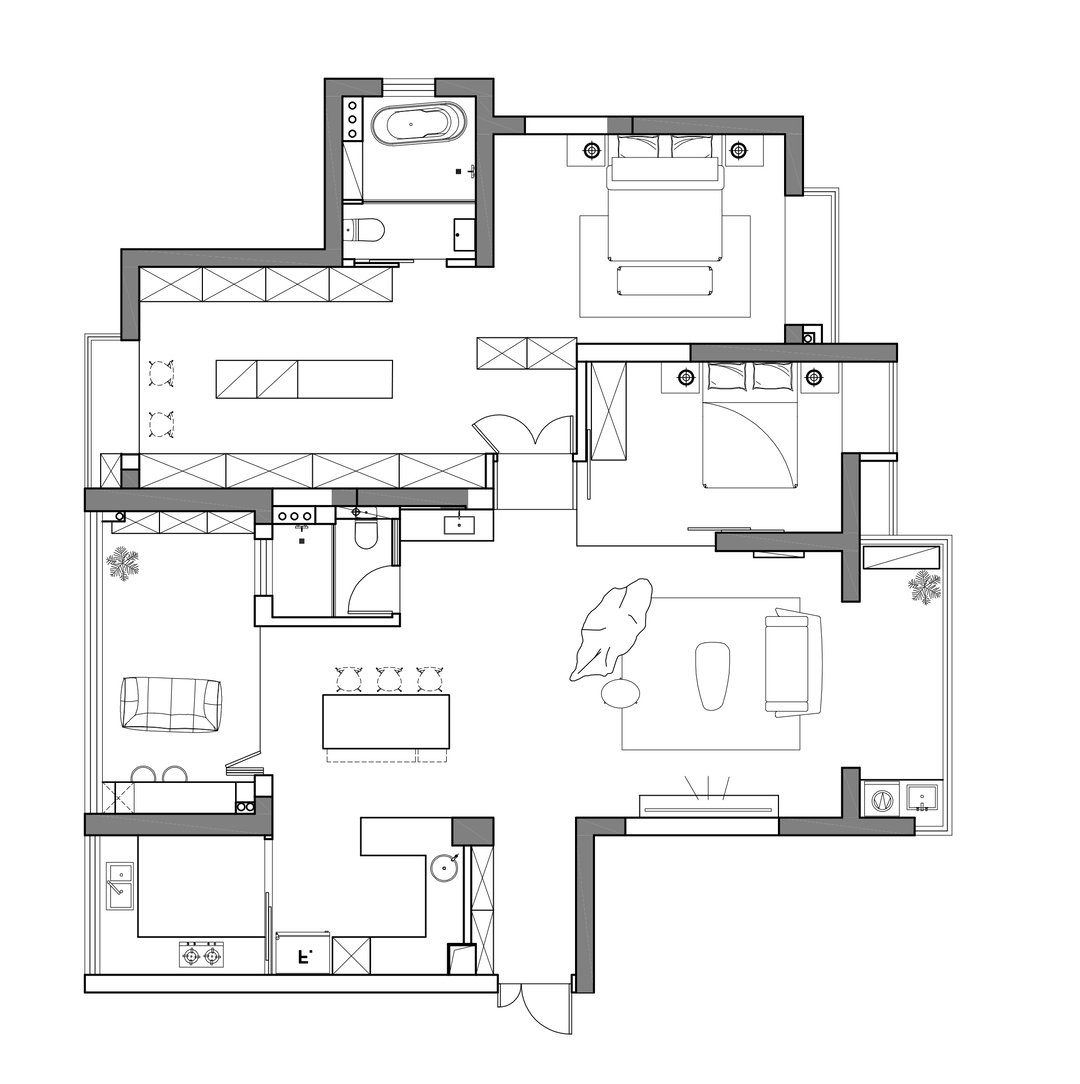 150平法式两室住宅公寓装修案例