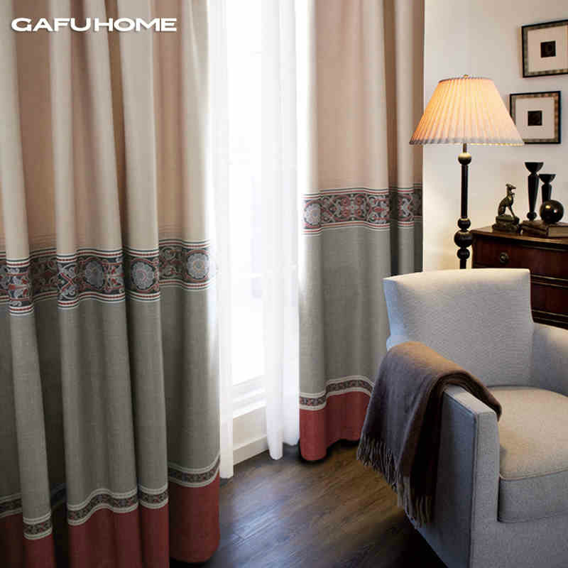 Gafuhome现代中式古典拼色遮光布窗帘