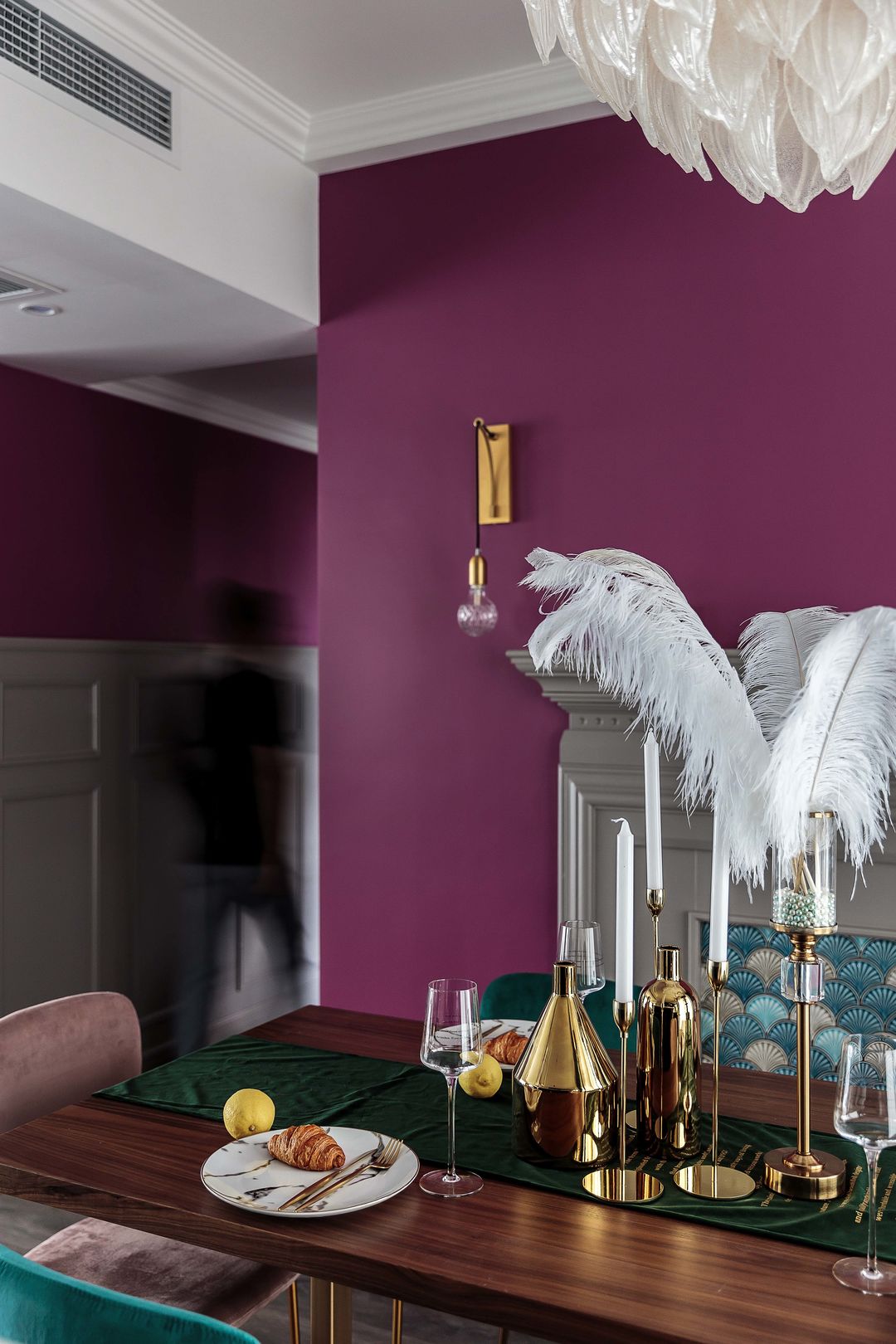 现代卧室淡紫色背景墙室内装修效果图图片素材-编号28940311-图行天下