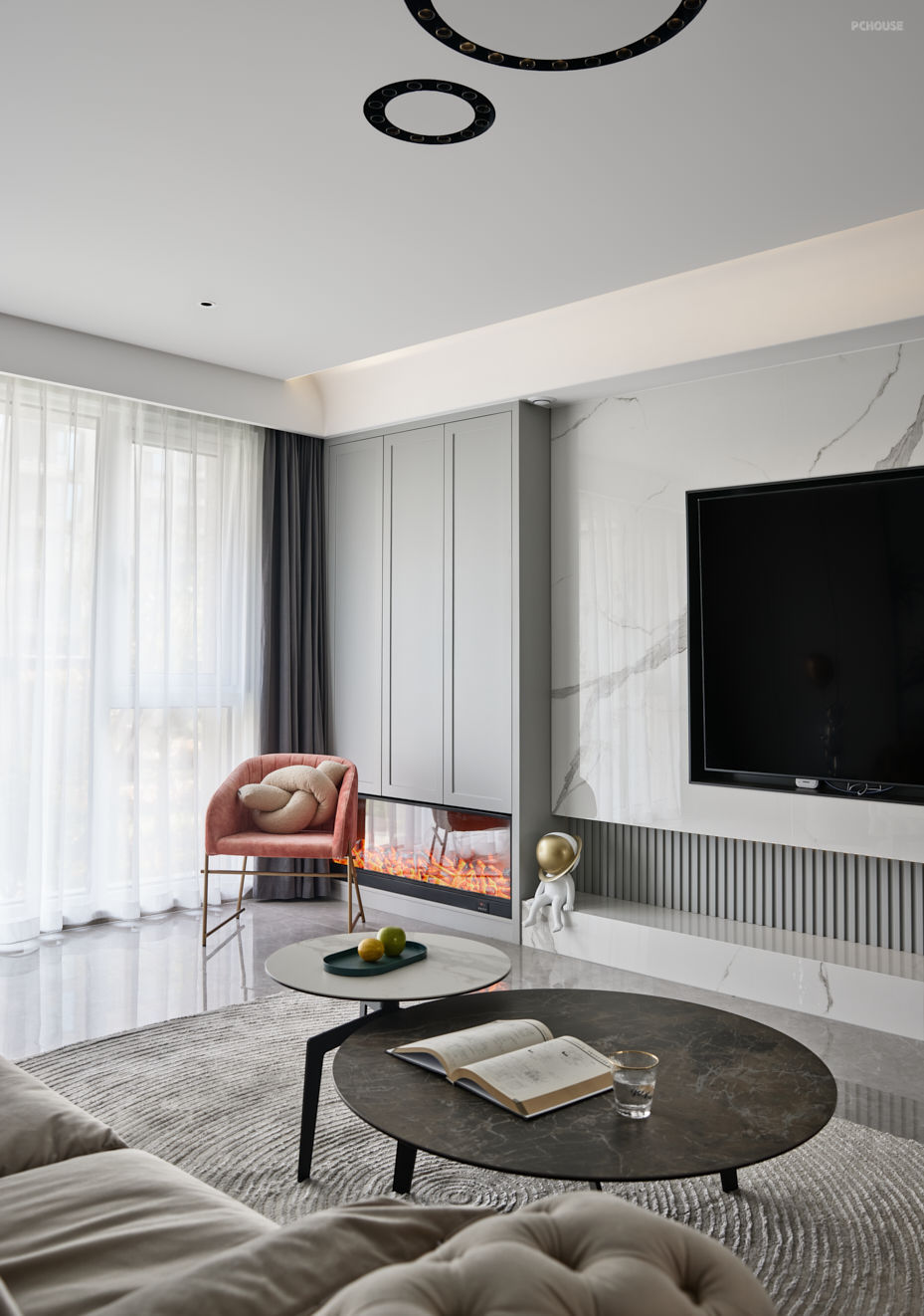 139平混搭三室住宅公寓装修案例_唯美莫兰迪色组合高级灰的混搭空间