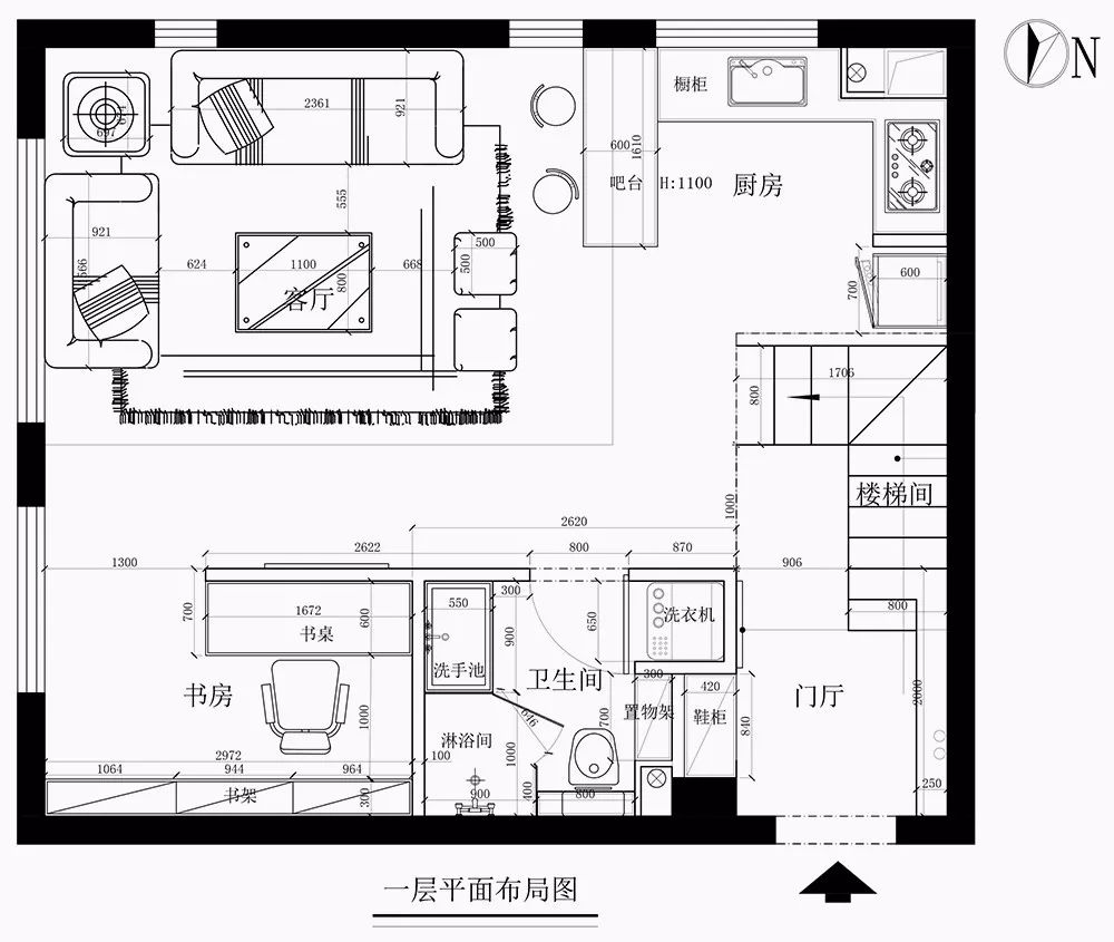 完全貼合了loft自由開放的主題開放式廚房,半開放式的書房所以大部分